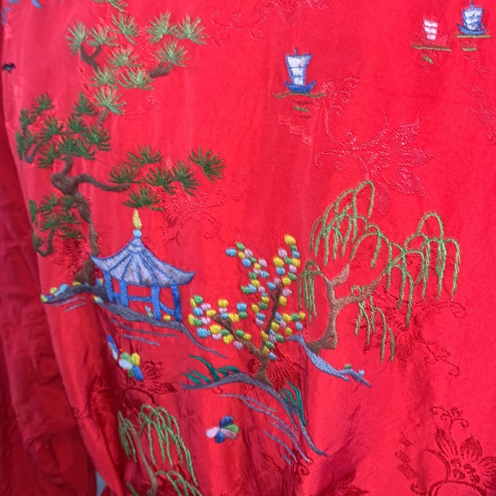 Health All Rayon Embroidered Red Kimono Robe - Picture 7 of 10